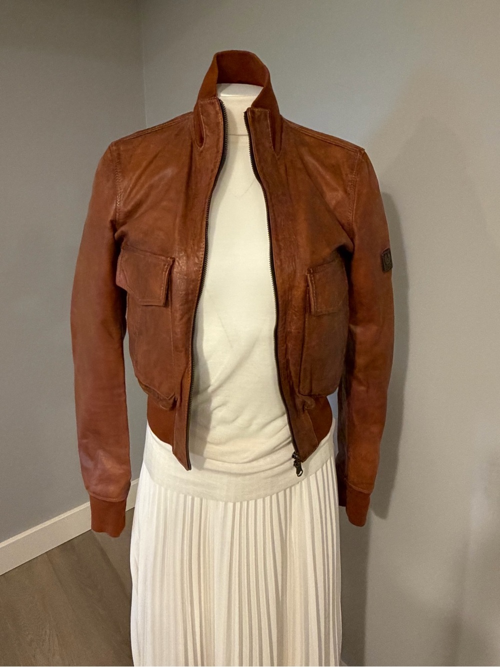 Belstaff Brown Leather Bomber Jacket